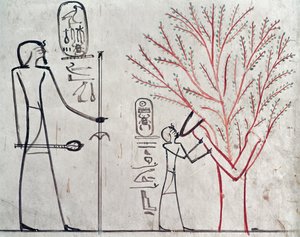 Isis metamorfoseada en un sicomoro amamantando a Tutmosis III (c.1479-1425 a.C.) de Egyptian 18th Dynasty