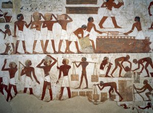 Hombres trabajando, (detalle), Tumba de Rekhmire, Sheikh Abd el Qurnah, Luxor, Tebas de Egyptian 18th Dynasty