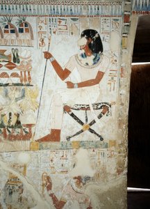 Menna supervisando a sus trabajadores en los campos, detalle de frescos en el vestíbulo de la Tumba de Menna, Necrópolis de Sheikh Abd el Qurnah, Luxor, Tebas (Lista del Patrimonio Mundial de la Unesco) de Egyptian 18th Dynasty