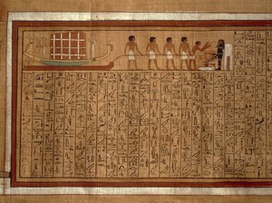 Papiro con jeroglíficos del "Libro de los Muertos" e ilustraciones policromas de la tumba de Kha en Tebas. Reino Nuevo, dinastía XVIII de Egyptian 18th Dynasty