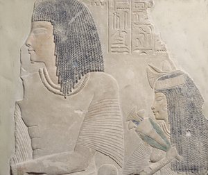 Relieve que representa a Imenmes y Dejat, los padres del General Imeneminet, de una tumba en Menfis, Nuevo Reino, c.1336-1295 a.C.