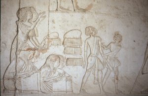 Relieve que representa escribas trabajando, de la Tumba de Horemheb (c.1323-1295 a.C.) Nuevo Reino