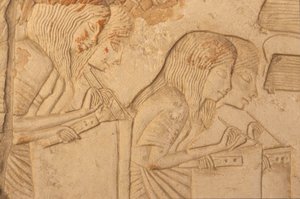 Relieve que representa escribas trabajando, de la Tumba de Horemheb (c.1323-1295 a.C.) Nuevo Reino (detalle) de Egyptian 18th Dynasty