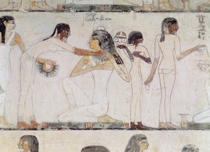 El aseo de las damas nobles, de la tumba de Rekhmire, visir de Tutmosis III y Amenhotep II, Nuevo Reino