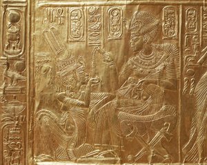 Tutankamón y su esposa, detalle del ataúd ritual de Egyptian 18th Dynasty