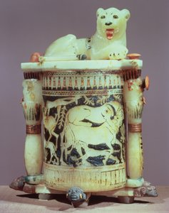 Jarra de ungüento con una figura del rey como un león, de la tumba de Tutankamón