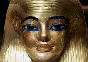 Máscara mortuoria de Yuya, de la Tumba de Yuya Tjuya, Valle de los Reyes, Egipto, Civilización egipcia, Reino Nuevo, Dinastía XVIII, Detalle de Egyptian 18th Dynasty