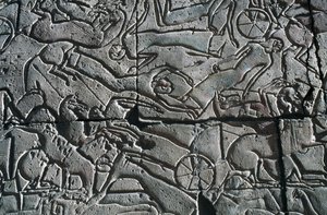Bajorrelieve con escena de batalla, Ramesseum, Templo Mortuorio de Ramsés II, Luxor, Tebas (Patrimonio de la Humanidad de la UNESCO de Egyptian 19th Dynasty