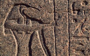 Representación de Toth, detalle de inscripción y relieve de Toth y Horus, sarcófago de Amenhotep, Menfis (Lista del Patrimonio Mundial de la Unesco de Egyptian 19th Dynasty