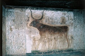 Egipto, Luxor, Valle de los Reyes, Tumba de Seti I, frescos interiores que representan a la diosa Nut como vaca de Egyptian 19th Dynasty