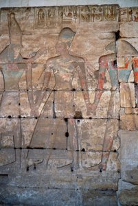 Antigüedad egipcia: detalle de los bajorrelieves del templo de Seti I en Abidos de Egyptian 19th Dynasty
