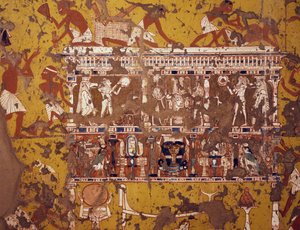 Elaboración de un féretro tallado, fresco, Tumba del escultor Ipy, Necrópolis tebana de Deir el-Medina (Lista del Patrimonio Mundial de la Unesco de Egyptian 19th Dynasty