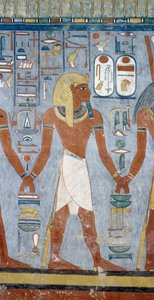 Figura masculina, detalle de los frescos en la cámara funeraria de la Tumba de Ramsés I, Valle de los Reyes, Luxor, Tebas (Lista del Patrimonio Mundial de la Unesco) de Egyptian 19th Dynasty
