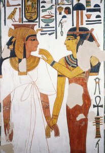 Nefertari se encuentra con la diosa Isis, fresco, fachada norte del cuarto pilar, cámara funeraria, Tumba de Nefertari (QV66), Valle de las Reinas, Tebas (Lista del Patrimonio Mundial de la Unesco) de Egyptian 19th Dynasty