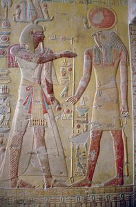 Relieve que representa a Merenptah siendo saludado por Re-Herakhty, de la Tumba de Merenptah, Nuevo Reino