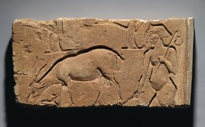 Relieve que representa a un cabrero con una cabra y árboles, posiblemente de Tell el-Amarna, Nuevo Reino, 1350-1333 a.C.