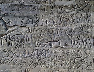 Campañas de Seti I en Siria y Palestina, relieve, muro exterior norte de la Gran Sala Hipóstila, complejo del templo de Karnak (Lista del Patrimonio Mundial de la Unesco de Egyptian 19th Dynasty