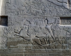 Campañas de Seti I en Siria y Palestina, relieve, muro exterior norte de la Gran Sala Hipóstila, complejo del templo de Karnak (Lista del Patrimonio Mundial de la Unesco de Egyptian 19th Dynasty