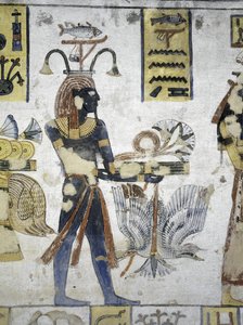 Tumba de Ramsés III, pintura mural de ofrendas rituales, dinastía XX de Egyptian 20th Dynasty