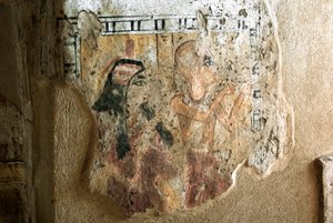 Antigüedad egipcia: representación de Shuroy y su esposa en adoración. Pintura de la Tumba de Shuroy (TT13). Dinastía 20. 1190-1077 a.C. Necrópolis de Dra Abu el-Naga, Orilla Oeste de Luxor, Egipto de Egyptian 20th Dynasty