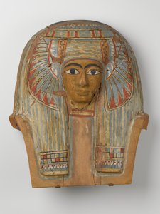 Rostro de una tapa de ataúd de madera de Egyptian 22nd Dynasty