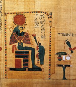 Papiro mitológico de Imenemsauf, principal portador de Amón. Detalle: dios Ra-Harakhti de Egyptian 22nd Dynasty