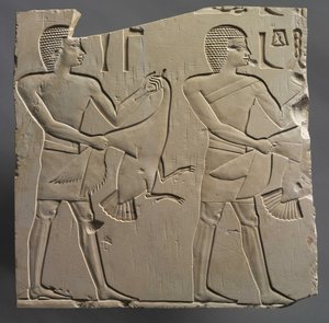 Profeta y sacerdote-lector con ofrendas de gansos vivos, c.667-647 a.C. de Egyptian 26th Dynasty