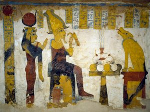 Pinturas murales de la cámara funeraria de la Tumba de Pa Nentwy, Oasis de Bahariya, Giza, Egipto. Civilización egipcia, Dinastía XXVI, 663-525 a.C. de Egyptian 26th Dynasty