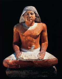 Antiguo Egipto: estatua de un escriba sentado de la necrópolis de Saqqara, 5ª dinastía, antiguo imperio de Egyptian 5th Dynasty