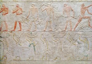 Relieve que muestra personas llevando ofrendas de comida, de la Mastaba de Akhethotep, Reino Antiguo, c.2400 a.C.