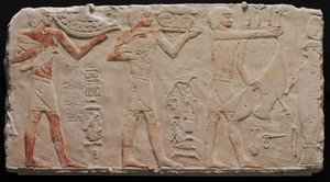 Relieve de tres portadores de ofrendas, de Saqqara, c.2311-2281 a.C. de Egyptian 6th Dynasty