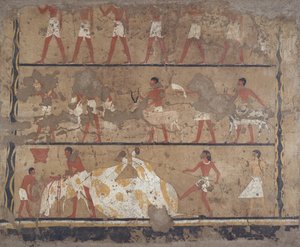 Escenas de cría de ganado, sacrificio, portadores de ofrendas y sacrificios, Tumba de Iti y Neferu (mural). de Egyptian 6th Dynasty