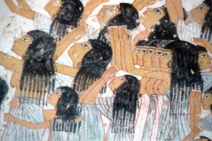 Antiguo Egipto, Pintura, Mujeres lamentándose en cortejo fúnebre, Tumba de Ramose, Valle de los Nobles, Tebas