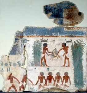 Antigüedad egipcia: comienzo del verano. Dos campesinos matan aves. (detalle) de Egyptian Egyptian