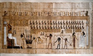Antigüedad egipcia: la pesaje de las almas (psicostasis). Papiro de un Libro de los Muertos. Turín, Museo Egipcio