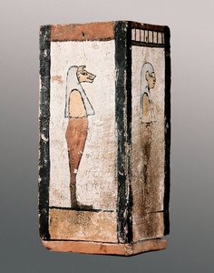 Antigüedad egipcia: urna funeraria de madera o canope. Siglos XI-IV a.C. Monasterio de Montserrat. Museo de Montserrat de Egyptian Egyptian