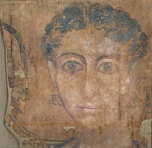 Cabeza de mujer joven, c.100-300 (temple sobre lino) de Egyptian Egyptian