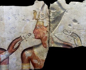 El rey Ramsés II, entre los dioses. Procede del pequeño templo construido por el rey Ramsés II en Abydos. Alrededor de 1275 a.C. (dinastía XIX) (piedra caliza pintada) de Egyptian Egyptian