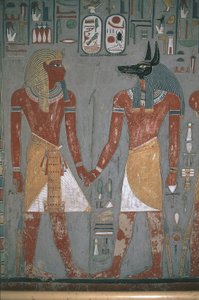 Faraón y Anpu tomados de la mano de Egyptian Egyptian