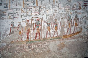 Tumba de Ramsés IX, Jeroglífico el Dios Ra en la barca, Luxor de Egyptian Egyptian