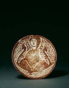 Cuenco cónico figural de lustre marrón rico fatimí de Egyptian School