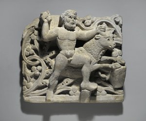 Heracles golpeando a Acheloos en forma de toro, de Oxyrhynchus, c.300-500 de Egyptian School