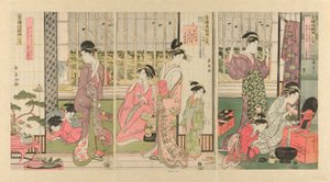 Lluvia la mañana siguiente en el Barrio del Placer de Eishōsai Chōki
