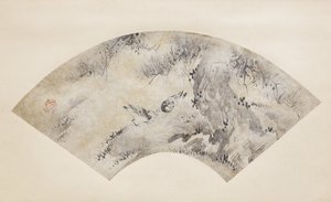Pájaros y pino, hacia 1570-1590 (tinta y oro sobre papel)
