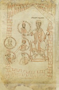 Árbol genealógico de la dinastía salia: Conrado II, Enrique III, Enrique IV, su esposa Eufrasia de Kiev, Enrique V, siglo XII de Ekkehard of Aura
