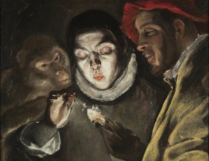 La fable - Peinture de Dominicos Theotokopoulos dit Le Greco (1541-1614), huile sur toile (50,5x63,6 cm), vers 1580 - (The Fable, oil on canvas by El Greco) - Museo del Prado, Madrid (Espagne) de El Greco