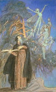 Próspero y Ariel, estudio para un cuadro perdido encargado para Broadcasting House, Londres, c.1931 (pastel sobre papel) de Eleanor Fortescue Brickdale