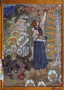 Un conte de fairy (La belle et la bete) - Un cuento de hadas (La niña y la bestia) - Pintura de Elena Dmitryevna Polenova (1850-1898), óleo sobre lienzo de Elena Polenova