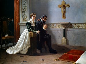 Bianca Cappello y Francisco I de Médici (1541-1587) rezan ante un crucifijo
