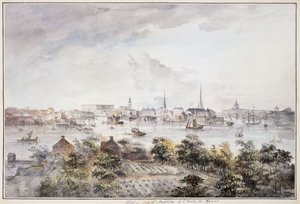 Vista de Estocolmo desde Kungsholmen con el Palacio Real y Storkyrkan, Tyskakyrkan, Katarinakyrka y Riddarholmskyrkan